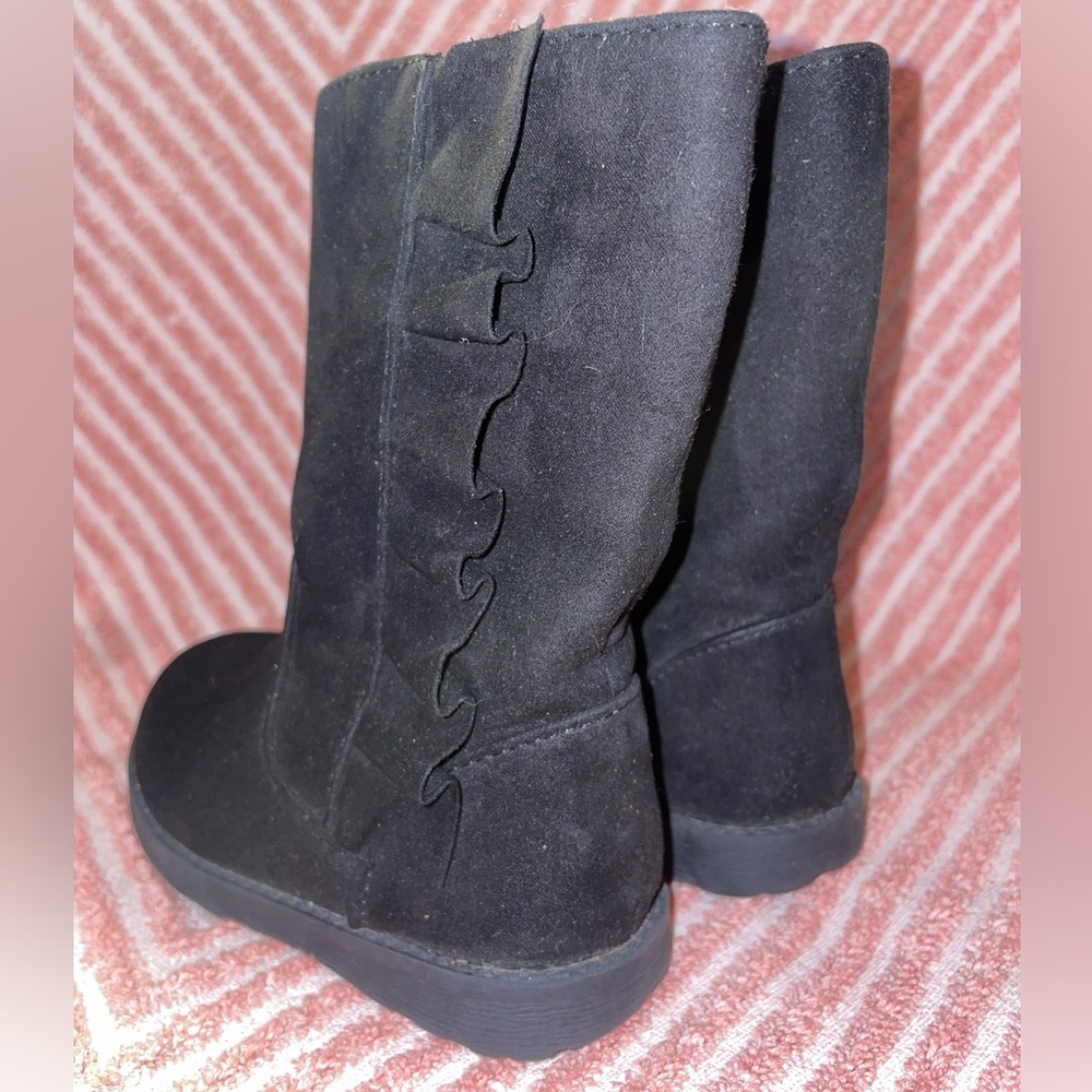 Cat & Jack- Size 7 Black Suede Dress Boots with Zipper and Ruffle